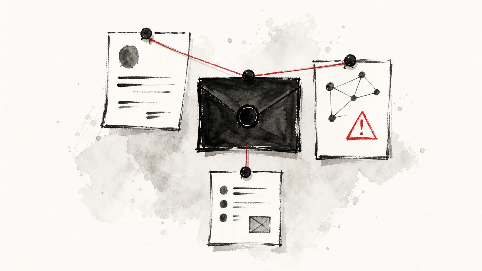 Abstract image of a warning email and locked document