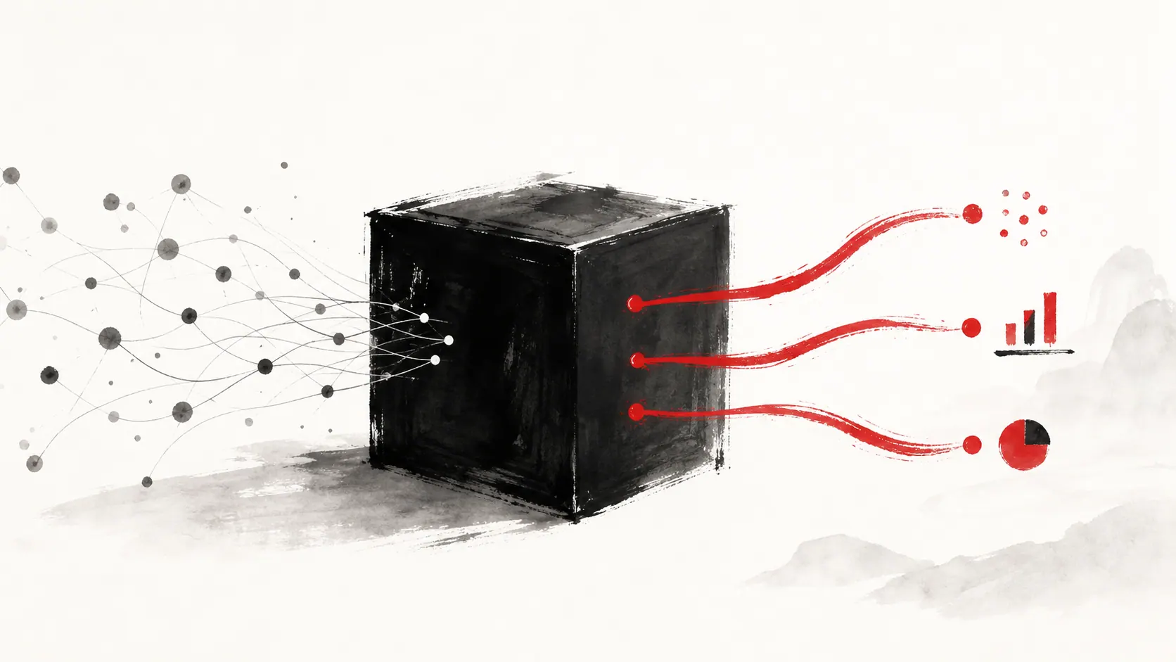 A hand adjusts an abstract learning control panel while a complex neural network forms above it