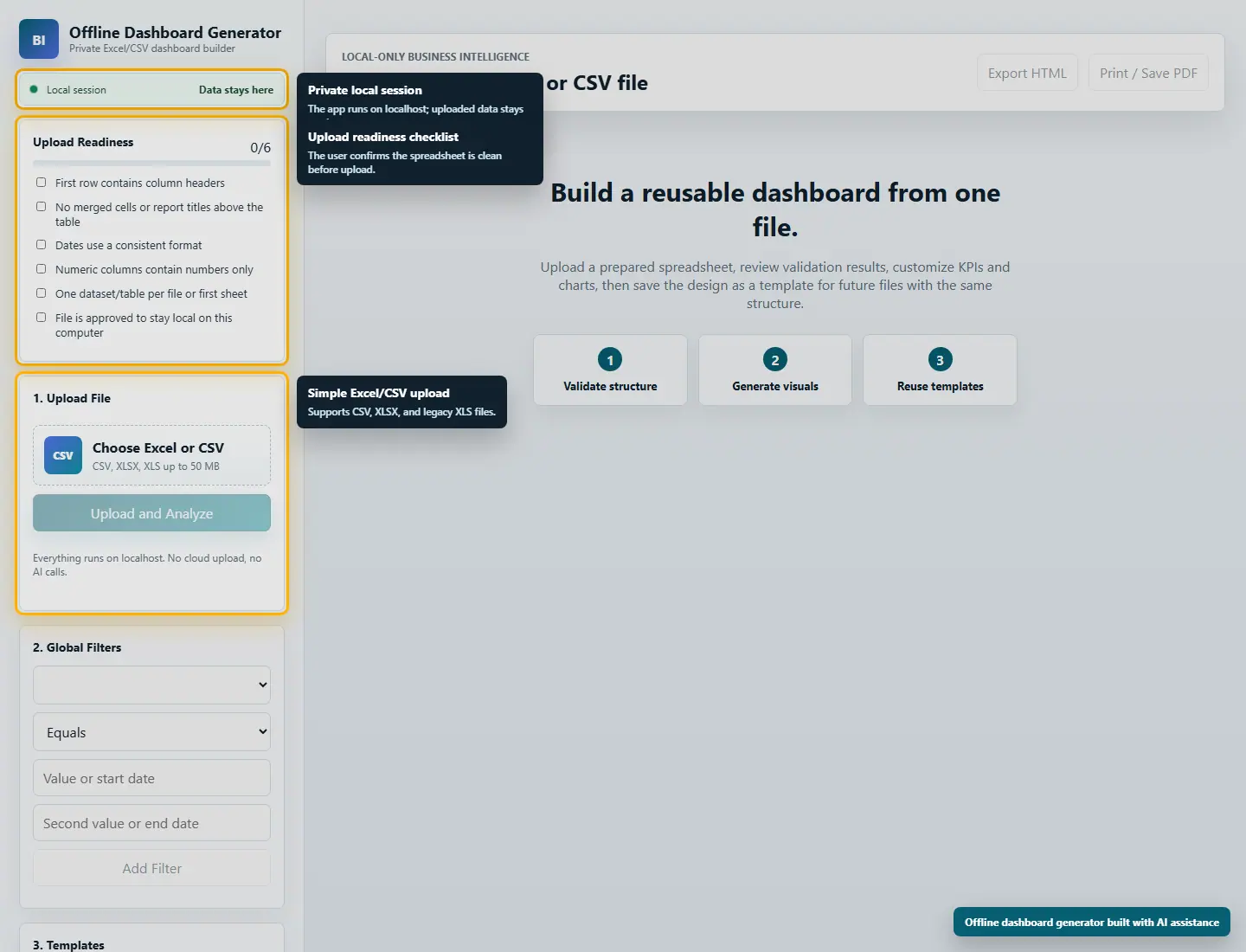 Upload readiness checklist before selecting an Excel or CSV file